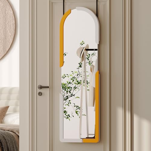 Lvifur Ganzkörperspiegel, 120 x 37 cm Groß Wandspiegel Holz, Dekorative Spiegel Türspiegel zum Einhängen Halbrund Körperspiegel für Badezimmer Schlafzimmer Ankleidezimmer (Weiß Orange Bogen) von Lvifur