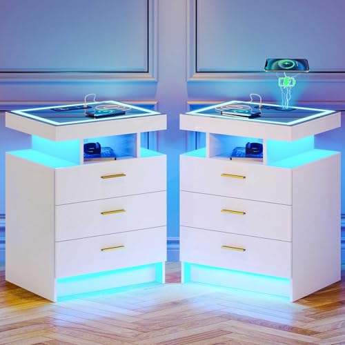 Lvifur Led 2er Nachttisch mit Ladefunktion,Smart Nachtschrank mit 3 Licht Dimmbar, Hochglanz Sideboard mit 3 Schubladen Type-C USB Automatischer Sensor Schlafzimmer Weiß Lvifur Led 2er Nachttisch mit Ladefunktion,Smart Nachtschrank mit 3 Licht Dimmbar, Hochglanz Sideboard mit 3 Schubladen Type-C USB Automatischer Sensor Schlafzimmer Weiß von Lvifur