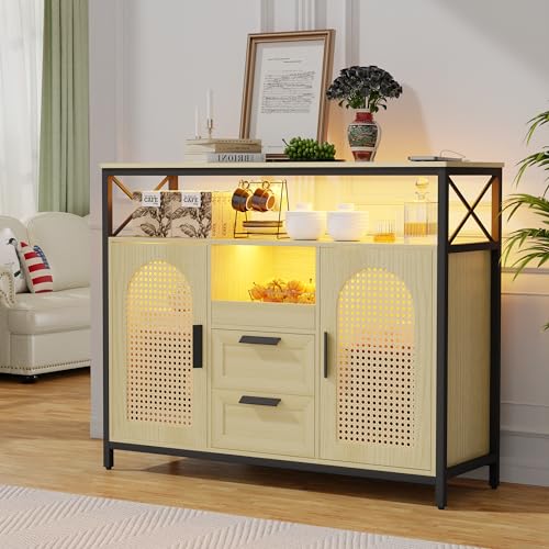 Lvifur Led Küchenschrank Buffetschrank, Landhausstil Sideboard Mit Kabelloser Ladestation, RGB 20-Farben Dimmbares Licht Bücherregal Mehrzweckschrank Automatischem Sensor Schlafzimmer 100×32×80cm von Lvifur