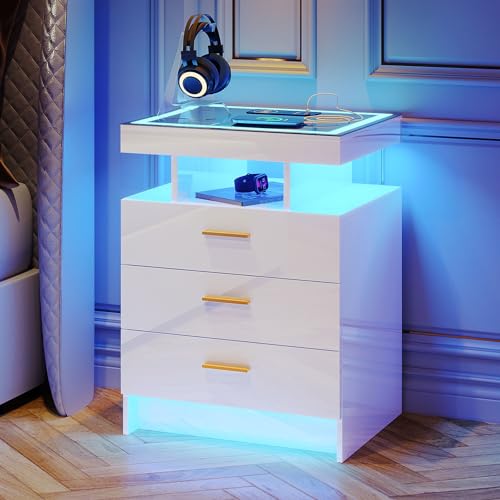 Lvifur Led Nachttisch mit Ladefunktion,Smart Nachtschrank mit 3 Licht Dimmbar, Hochglanz Sideboard mit 3 Schubladen USB Type-C Automatischer Sensor Schlafzimmer Weiß Lvifur Led Nachttisch mit Ladefunktion,Smart Nachtschrank mit 3 Licht Dimmbar, Hochglanz Sideboard mit 3 Schubladen USB Type-C Automatischer Sensor Schlafzimmer Weiß von Lvifur