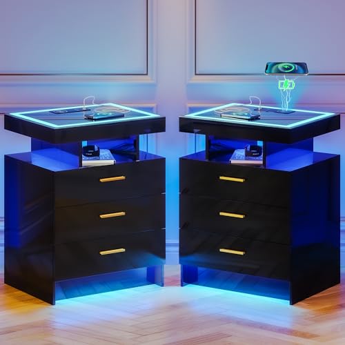 Lvifur Nachtschrank 2er Set mit Beleuchtung,Smart Nachtschrank mit 3 Licht Dimmbar, Hochglanz Sideboard mit Ladefunktion 3 Schubladen USB Type-C Automatischer Sensor Schlafzimmer Schwarz Lvifur Nachtschrank 2er Set mit Beleuchtung,Smart Nachtschrank mit 3 Licht Dimmbar, Hochglanz Sideboard mit Ladefunktion 3 Schubladen USB Type-C Automatischer Sensor Schlafzimmer Schwarz von Lvifur