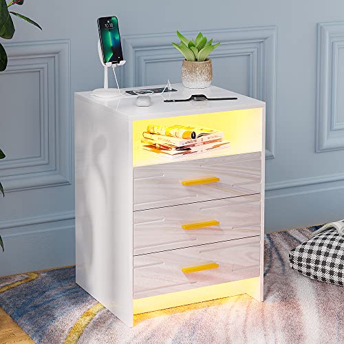 Lvifur RGB 20 Farben Nachtschrank mit kabellose Ladestation,smart nachttisch mit 3 Schubladen und USB Type-C Anschlüsse,nachttisch mit led für Schlafzimmer Wohnzimmer von Lvifur