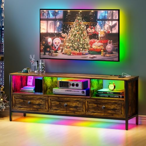 Lvifur LED TV Schrank für 70 Zoll Fernseher, Fernsehschrank mit Ladestation, RGB 24 Licht TV Sideboard mit 3 Schubladen, Automatischer Sensorbeleuchtung Möbel Wohnzimmer 150 × 40 × 56 cm von Lvifur