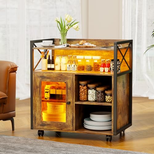 Lvifur Sideboard Wohnzimmer mit 360° drehbare Rollen,Kommode Holz mit 24 Farbige LED-Leuchten,Aufbewahrungsschrank Buffetschrank für Küche,Esszimmer von Lvifur