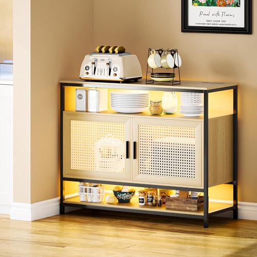 Lvifur Sideboard mit Schubladen und Große Speicherkapazität,Kommode Wohnzimmer mit LED-Licht,Buffetschrank Sideboard mit USB-Aufladung,100 x 40 x 80 cm von Lvifur