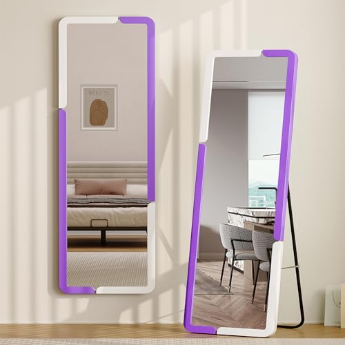 Lvifur Standspiegel Groß Holz, 160 x 40 cm Groß Ganzkörperspiegel Modern für Badezimmer Schlafzimmer Wohnzimmer Ankleidezimmer Party (Weiß Lila Quadrat) von Lvifur