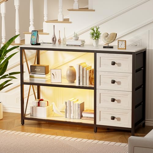 Lvifur küchenschrank mit 3 schubladen,buffetschrank küche mit Steckdosen,Sideboard mit viel Stauraum,konsolentisch mit LED Licht für Wohnzimmer, Küche, Esszimmer von Lvifur