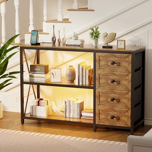 Lvifur küchenschrank mit 3 schubladen,buffetschrank küche mit Steckdosen,Sideboard mit viel Stauraum,konsolentisch mit LED Licht für Wohnzimmer,Küche,Esszimmer von Lvifur