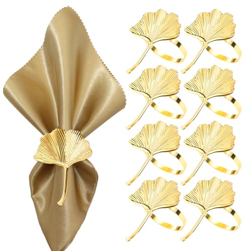 Lvjkes 8 Stück Serviettenringe, Blattform Serviettenringe Gold, Metall Servietten Ringe, für Hochzeitsbankett Jahrestag Party Geburtstag Festival Taufe Tischdekoration (Gold-8) von Lvjkes
