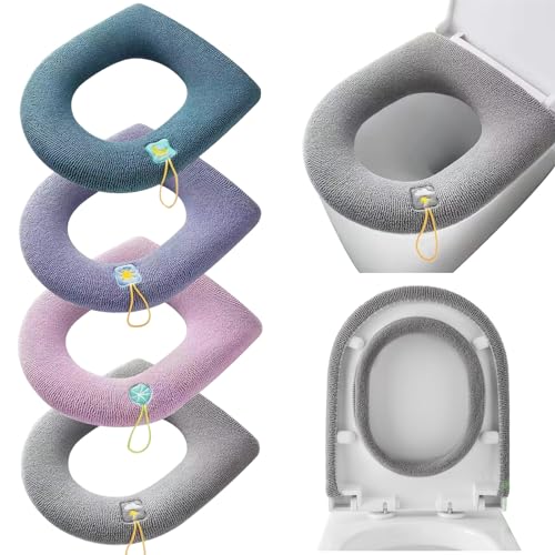 Lvjkes Toilettensitzbezug, WC Deckelbezug, 4 Stück Toilettensitzabdeckung Pads mit Griff Toilettendeckelabdeckung Kissen dicker, Badezimmer waschbar wiederverwendbar Toilettensitze,4 Farben,44 x 36 cm von Lvjkes