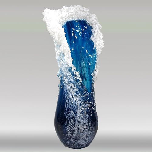 Lvpradior Blue Ocean Wave Vase - Artisanal Glass-Enhanced Resin Flower Vase with Sea Ripple Design, Modern Glass Vases for Flowers Home Decor (L) von Lvpradior