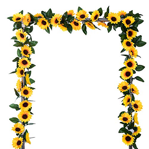 Lvydec Künstliche Sonnenblumengirlande, Seiden-Sonnenblumen-Ranke, künstliche Blumen, Girlande mit grünen Blättern, für Hochzeit, Party, Tischdekoration, 4 Stück von Lvydec
