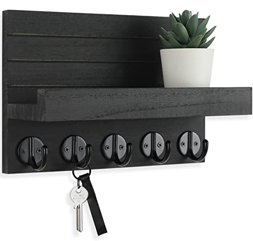 Lwenki Schlüsselhalter für Wand, dekorativer Schlüssel- und Briefhalter mit Ablage hat große Haken für Taschen, Mäntel, Regenschirme, Paulownia-Holz, Schlüsselaufhänger mit Befestigungsmaterial (24,9 von Lwenki