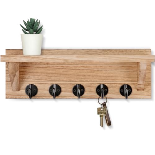 Lwenki Wand-Schlüsselhalter mit Ablage, rustikales Regal mit Haken aus Paulownia-Holz, hält Schlüssel, Hundeleine, Taschen und mehr – 34,8 cm B x 11,9 cm H x 8,9 cm T, dekorativer Schlüsselaufhänger von Lwenki