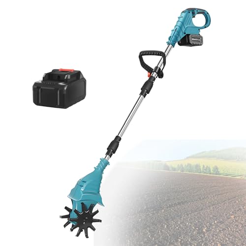 Akku-Grubber, 270 U/min Geschwindigkeit, faltbares Design, elektrische Gartenfräse zum Umgraben von Erde, Entfernen von festsitzendem Unkraut, Bodenbearbeitung,Blue-DualBlades-1battery von LwiftGal