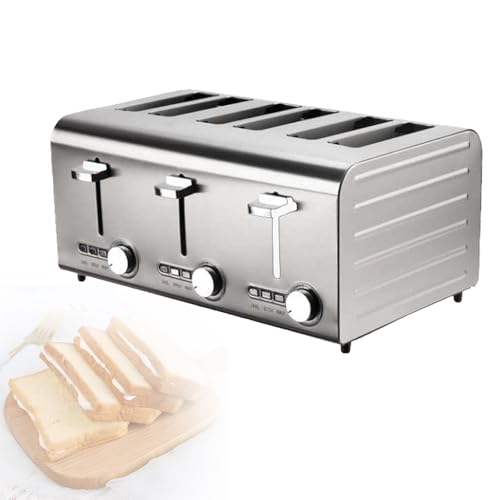Kommerzieller Toaster aus Edelstahl, 2/4/6 Scheiben, automatisches Aufspringen, 7 Bräunungsstufen, Gefrier-/Abbruch-/Aufwärmfunktion, herausnehmbare Krümelschublade,6-Slices von LwiftGal