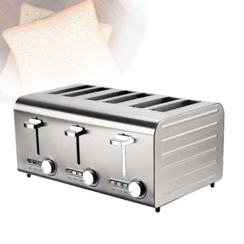 Kommerzieller Toaster für 2/4/6 Scheiben, Edelstahl-Toaster, Gefrier-/Abbruch-/Aufwärmfunktion, herausnehmbare Krümelschublade, automatisches Aufspringen,6-Slices von LwiftGal