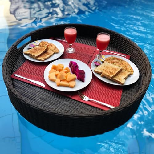 Schwimmende Serviertabletts, Tischbar, rund, Schwimmbecken-Schwimmhilfen für Erwachsene für Sandbänke, Spas, Bäder und Partys, schwimmendes Tablett zum Servieren,Black-60cm von LwiftGal