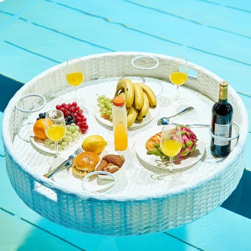 Schwimmende Serviertabletts, Tischbar, rund, Schwimmbecken-Schwimmhilfen für Erwachsene für Sandbänke, Spas, Bäder und Partys, schwimmendes Tablett zum Servieren,White-80cm von LwiftGal