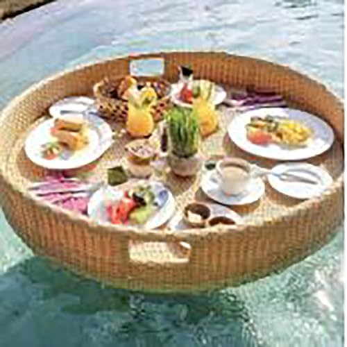 Schwimmendes Tablett für den Swimmingpool, extra große, schwimmende Deluxe-Poolbar, schwimmendes Tablett für den Pool, aus Rattan gewebte Essenstabletts zum Servieren von Partys,Apricot-60cm von LwiftGal
