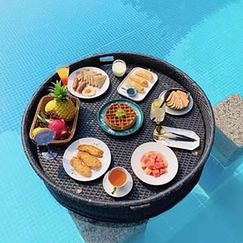 Schwimmendes Tablett für den Swimmingpool, extra große, schwimmende Deluxe-Poolbar, schwimmendes Tablett für den Pool, aus Rattan gewebte Essenstabletts zum Servieren von Partys,Black-60cm von LwiftGal