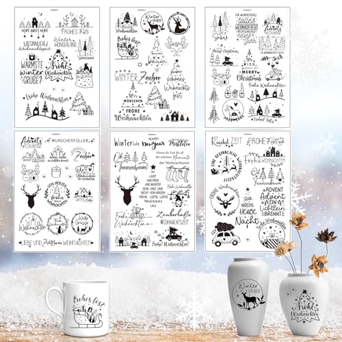 Lwtsrp 6 Stück Rub On Sticker Weihnachten, DIY Deko Rub On Folie Aufkleber,Rub On Sticker Transfers, Rub On Transfer Aufkleber Weihnachten, für Möbel Fenster Glas Tassen Scrapbooking DIY Basteln Deko von Lwtsrp