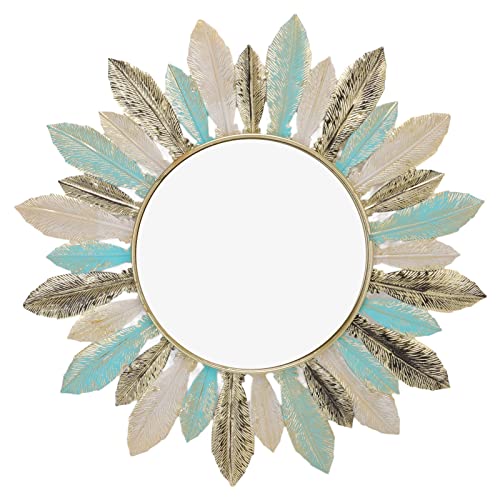 Lwuey Feder Dekorative Wandspiegel, Rund Deko Spiegel Klassisch Boho Spiegel Moderner Rustikalen Stil Geometrische Metallener Kreisring Schlafzimmer Wohnzimmer Eingangshalle von Lwuey