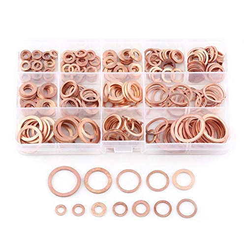 Lwuey Kupfer Unterlegscheiben, Flach Dichtungsringe Set Kupferdichtringe Sortiment Kit Für Schrauben Metrische Größe M5 M6 M8 M10 M12 M14 M16 M20 Kupferdichtringe 280 Stück Auto Sicherungsscheiben von Lwuey