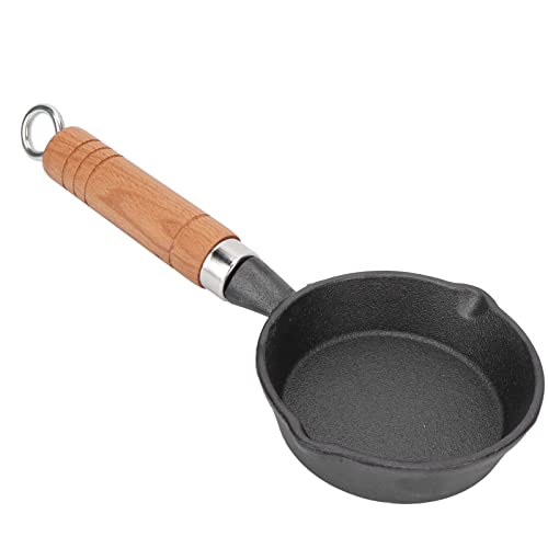 Lwuey Mini Omelett Pfanne, 10cm Gusseisen Eierbratpfanne Mit Holzgriff Hitzebeständige Kleine Flache Pfannkuchen Crepe Pfanne Frühstück Küchenutensilien Gas Induktion Kompatibel Ofen Kochgeschirr von Lwuey