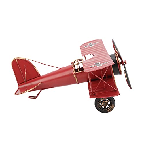 Lwuey Retro Flugzeugmodell aus Metall, Doppeldecker Flugzeug Ornament Miniatur Deko Handgefertigtes Sammlerstück Vintage für Büro Vitrine Aviation-Fans 21x19x9cm (Rot) von Lwuey