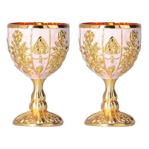 Lwuey Vintage Kelch Kelch, Weinkelch Mittelalter Heiliger Gral Ritual Trinkbecher Königliche Renaissance Mittelalterliche Goldene Weingläser Retro Katholische Bar Party Plastik 30ml 2 Stück(Goldweiß) von Lwuey