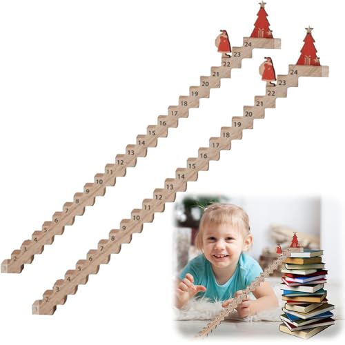 Holztreppen-Adventskalender 2024, Weihnachtsmann-Schild, Reise-Weihnachts-Countdown-Kalender, Countdown-Kalender, hölzerner Weihnachtsmann, Klettertreppe, Tischschild für Heimbüro (2 Stück) von Lwxjjer