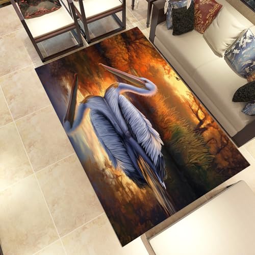 Lwznbio 3D Pelikan Wohnzimmerteppich 200x280 cm Wilde Tiere Teppich Kurzflor, Weich rutschfest Waschbare Teppiche Tierliebhaber Eingangsteppich Fußmatte Schlafzimmer Kinderzimmer von Lwznbio