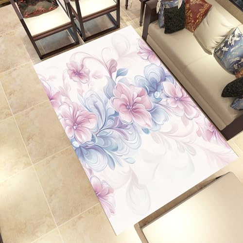 Lwznbio Blumenmuster Wohnzimmerteppich 200x280 cm Blumen Pflanze Teppich Kurzflor, Weich rutschfest Waschbare Teppiche Frühlingsblumen Eingangsteppich Fußmatte Schlafzimmer Kinderzimmer von Lwznbio