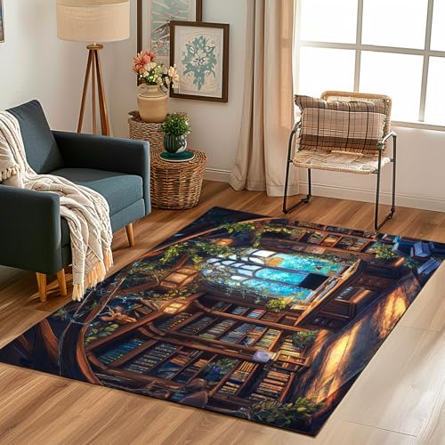 Lwznbio Bücherregal Teppich Läufer Für Flur 60x120 cm Bibliothek Bücher Waschbar mit Antirutsch Gummirücken, Kurzflor Schlafzimmer Teppich Modern Kunst Für Eingang Büro Badezimmer von Lwznbio
