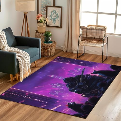 Lwznbio Cool Sänger Teppich Läufer 80x150 cm Cyberpunk Stil Kurzflor Carpet Musikliebhaber Teppiche rutschfest Waschbar Bettumrandung Schlafzimmer, Teppichläufer Für Küche, Flur von Lwznbio