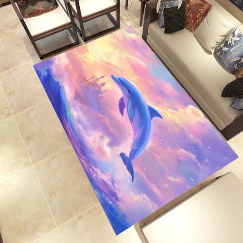 Lwznbio Delphin Muster Wohnzimmerteppich 200x280 cm Traum Himmel Teppich Kurzflor, Weich rutschfest Waschbare Teppiche Meereslebewesen Eingangsteppich Fußmatte Schlafzimmer Kinderzimmer von Lwznbio