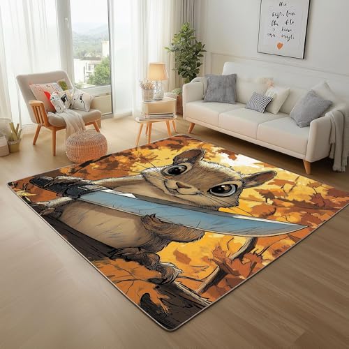 Lwznbio Eichhörnchen Wohnzimmerteppich 200x280 cm Abstrakt Tier Teppich Kurzflor, Weich rutschfest Waschbare Teppiche Wilde Tiere Eingangsteppich Fußmatte Schlafzimmer Kinderzimmer von Lwznbio