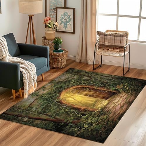 Lwznbio Eingangsteppich 60x90 cm Dschungel Häuser Teppich rutschfest Fussmatte Aussen Geheimnis Wald Teppiche Kurzflor Waschbar für Flur, Eingang, Wohnzimmer, Schlafzimmer, Kinderzimmer von Lwznbio