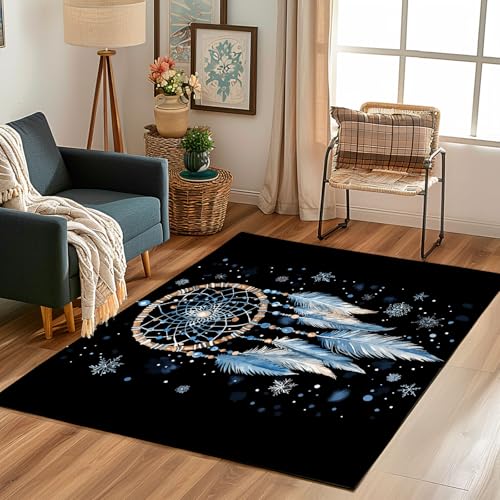 Lwznbio Eingangsteppich 60x90 cm Feder Schneeflocke Teppich rutschfest Fussmatte Aussen Modern Kunst Teppiche Kurzflor Waschbar für Flur, Eingang, Wohnzimmer, Schlafzimmer, Kinderzimmer von Lwznbio