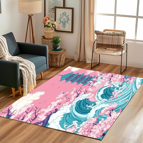 Lwznbio Eingangsteppich 60x90 cm Meer Wellen Kirschblüten Teppich rutschfest Fussmatte Aussen Japanisch Stil Teppiche Kurzflor Waschbar für Flur, Eingang, Wohnzimmer, Schlafzimmer, Kinderzimmer Lwznbio Eingangsteppich 60x90 cm Meer Wellen Kirschblüten Teppich rutschfest Fussmatte Aussen Japanisch Stil Teppiche Kurzflor Waschbar für Flur, Eingang, Wohnzimmer, Schlafzimmer, Kinderzimmer von Lwznbio