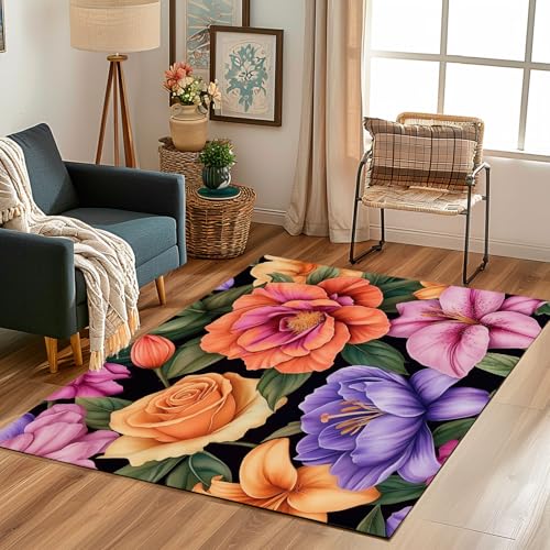 Lwznbio Farbe Blumen Wohnzimmerteppich 200x280 cm Rose Pfingstrosen Teppich Kurzflor, Weich rutschfest Waschbare Teppiche Blumenmuster Eingangsteppich Fußmatte Schlafzimmer Kinderzimmer Lwznbio Farbe Blumen Wohnzimmerteppich 200x280 cm Rose Pfingstrosen Teppich Kurzflor, Weich rutschfest Waschbare Teppiche Blumenmuster Eingangsteppich Fußmatte Schlafzimmer Kinderzimmer von Lwznbio