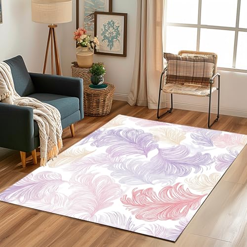 Lwznbio Farbe Feder Wohnzimmerteppich 200x280 cm Linie Streifen Teppich Kurzflor, Weich rutschfest Waschbare Teppiche Abstrakt Kunst Eingangsteppich Fußmatte Schlafzimmer Kinderzimmer von Lwznbio