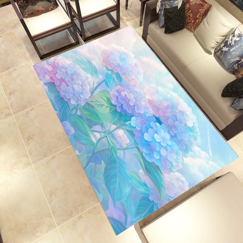 Lwznbio Farbe Hortensie Teppich Wohnzimmer 200x290 cm Blumen Pflanze Carpet Kurzflor Blumenmuster Weich rutschfest Waschbare Teppiche, Für Bettvorleger Schlafzimmer Kinderzimmer von Lwznbio