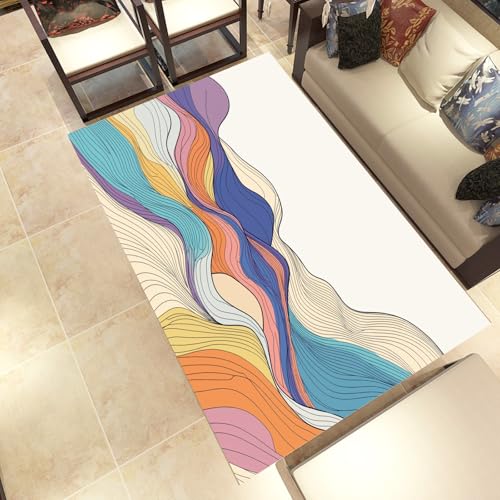 Lwznbio Farbe Linie Waschbar Wohnzimmerteppich 240x340 cm Meer Wellen Teppich mit Rutschhemmender Gummirückseite Abstrakt Kunst Weich Kurzflor Schlafzimmer Carpet Für Esszimmer Büro von Lwznbio