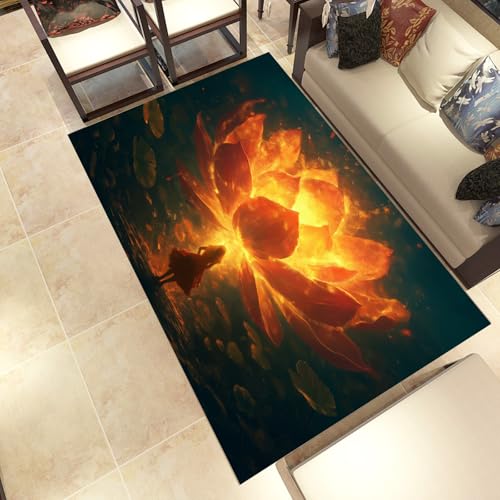 Lwznbio Flamme Lotus Wohnzimmerteppich 200x280 cm Blumen Pflanze Teppich Kurzflor, Weich rutschfest Waschbare Teppiche Blumenmuster Eingangsteppich Fußmatte Schlafzimmer Kinderzimmer von Lwznbio