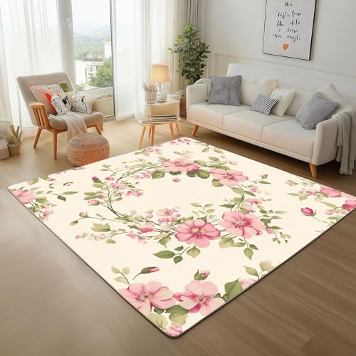 Lwznbio Frühlingsblumen Wohnzimmerteppich 200x280 cm Blumen Pflanze Teppich Kurzflor, Weich rutschfest Waschbare Teppiche Blumenmuster Eingangsteppich Fußmatte Schlafzimmer Kinderzimmer von Lwznbio