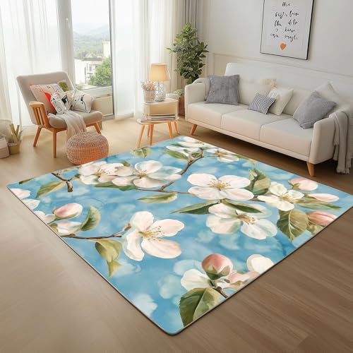 Lwznbio Frühlingsblumen Wohnzimmerteppich 200x280 cm Blumenmuster Teppich Kurzflor, Weich rutschfest Waschbare Teppiche Blumen Pflanze Eingangsteppich Fußmatte Schlafzimmer Kinderzimmer von Lwznbio