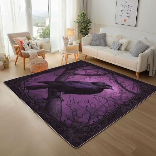 Lwznbio Furcht Krähe Wohnzimmerteppich 200x280 cm Tier Drucken Teppich Kurzflor, Weich rutschfest Waschbare Teppiche Lila Wald Eingangsteppich Fußmatte Schlafzimmer Kinderzimmer von Lwznbio
