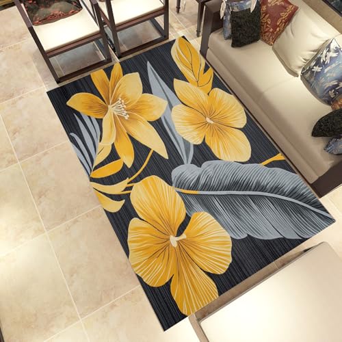 Lwznbio Gelb Blumen Wohnzimmerteppich 200x280 cm Natürliche Pflanze Teppich Kurzflor, Weich rutschfest Waschbare Teppiche Blumenmuster Eingangsteppich Fußmatte Schlafzimmer Kinderzimmer Lwznbio Gelb Blumen Wohnzimmerteppich 200x280 cm Natürliche Pflanze Teppich Kurzflor, Weich rutschfest Waschbare Teppiche Blumenmuster Eingangsteppich Fußmatte Schlafzimmer Kinderzimmer von Lwznbio
